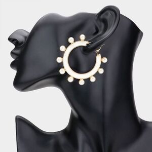 NEW Pearl White Gold Enamel Hoop Earrings